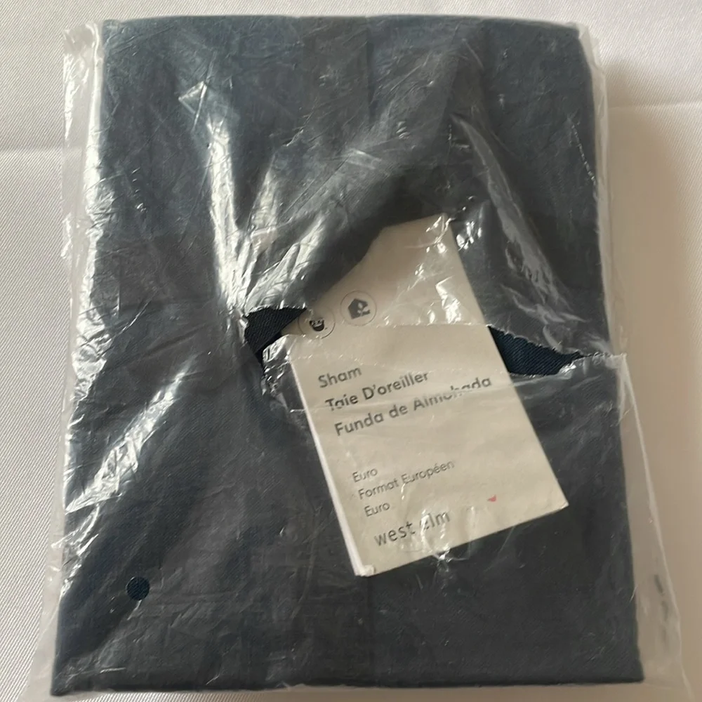West Elm European Flax Linen Euro Sham in Dark Blue